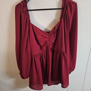 ARULA Deep Red Ruched Blouse